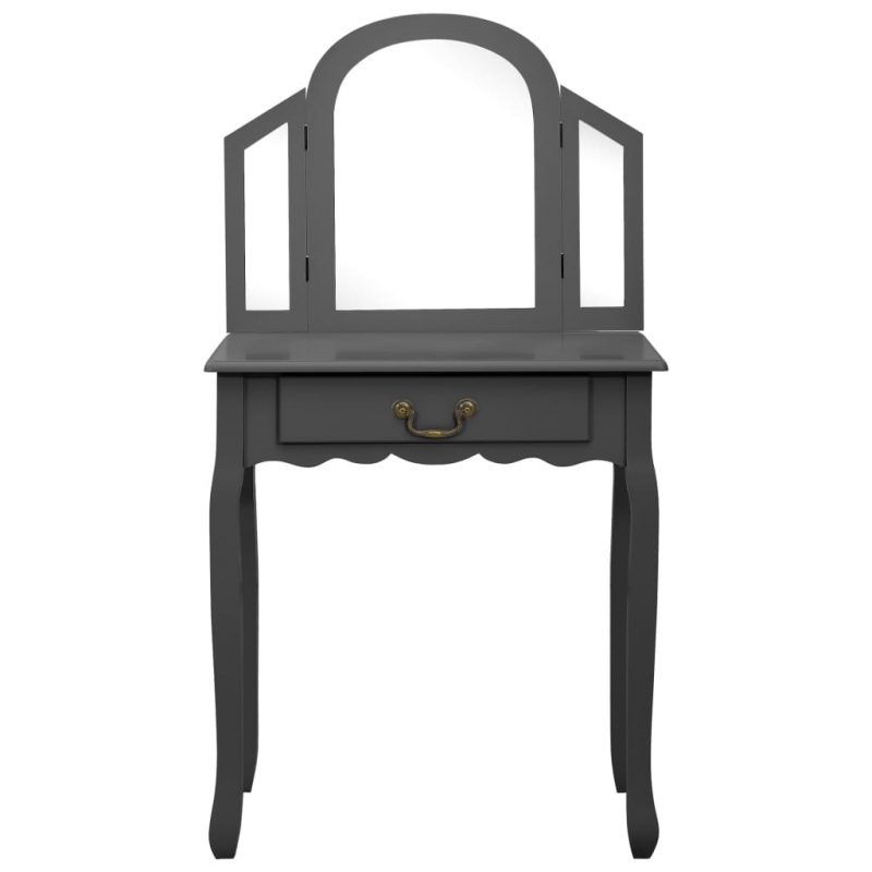 Toaletni stolić sa stolcem sivi 65x36x128 cm paulovnija i MDF - Slika 3