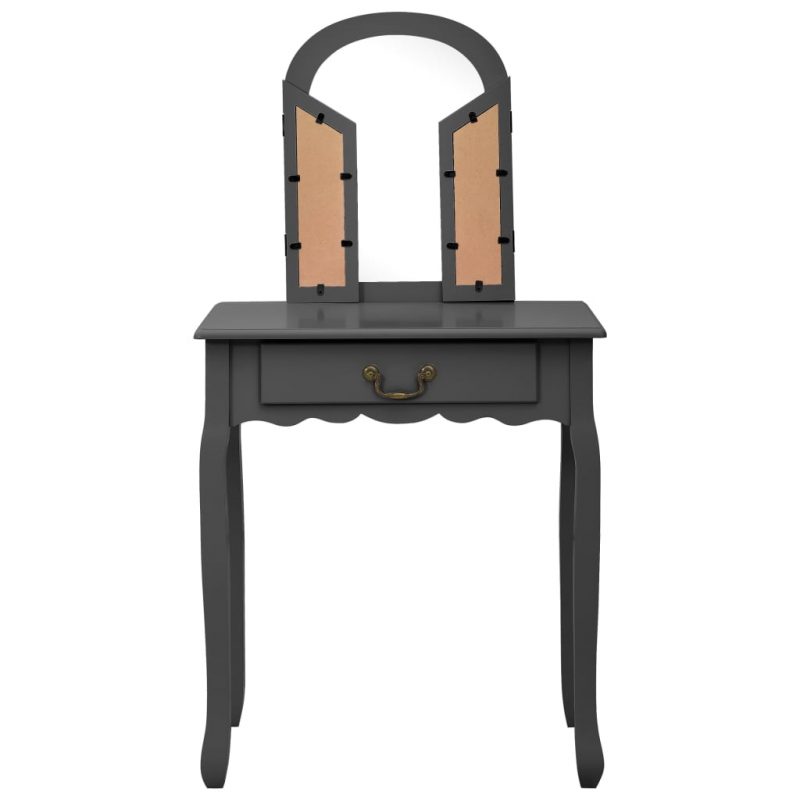 Toaletni stolić sa stolcem sivi 65x36x128 cm paulovnija i MDF - Slika 4