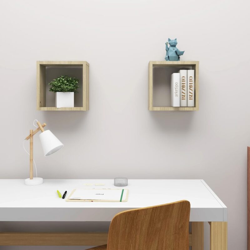Kockaste zidne police 2 kom boja hrasta sonome 30 x 15 x 30 cm - Slika 3