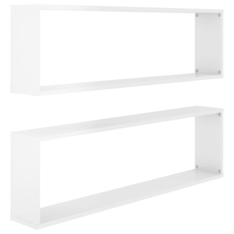 Kockaste zidne police 2 kom sjajne bijele 100x15x30 cm iverica