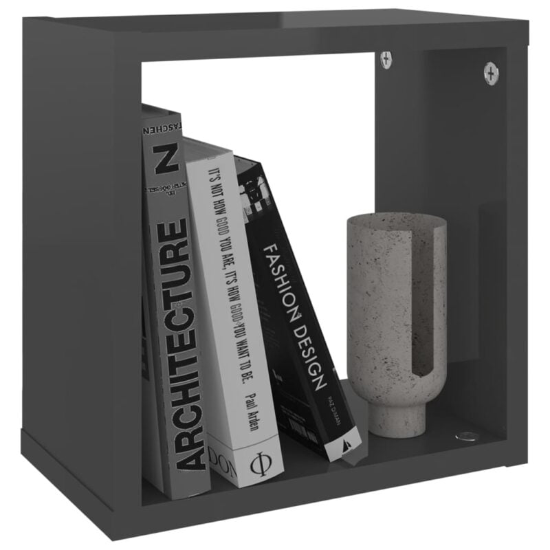 Kockaste zidne police 2 kom visoki sjaj sive 26 x 15 x 26 cm - Slika 4