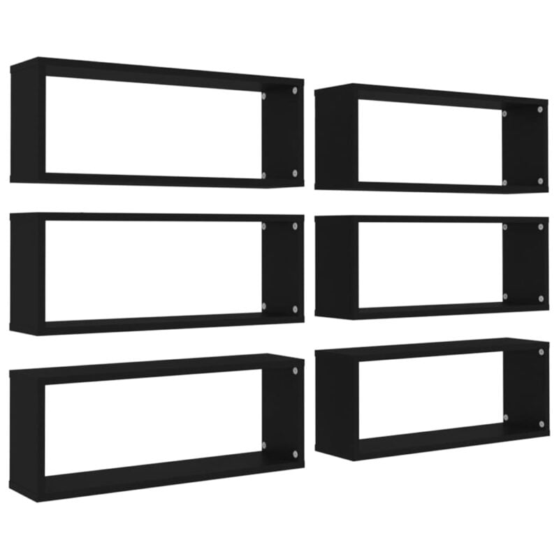 Kockaste zidne police 6 kom crne 60 x 15 x 23 cm od iverice