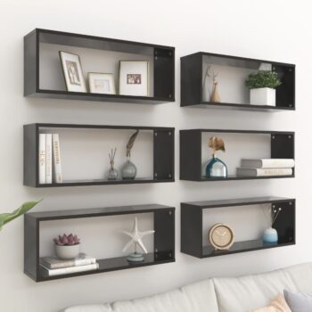 Kockaste zidne police 6 kom crne 60 x 15 x 23 cm od iverice