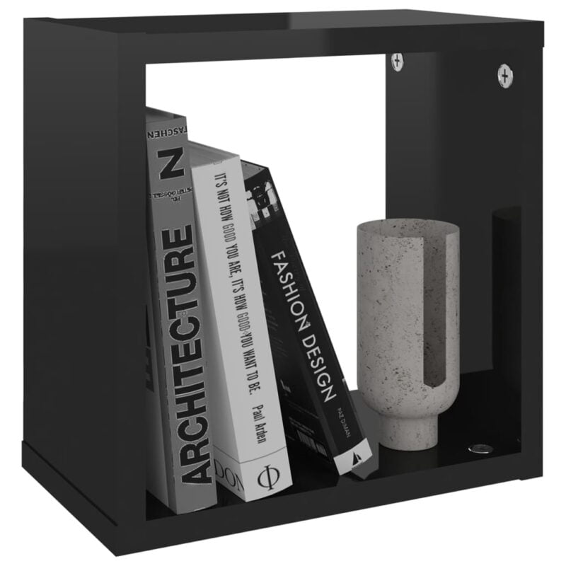 Kockaste zidne police 6 kom visoki sjaj crne 26 x 15 x 26 cm - Slika 4