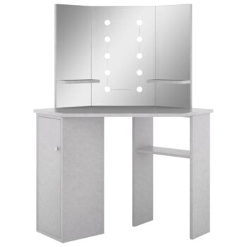 Kutni toaletni stolić LED siva boja betona 111 x 54 x 141