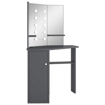 Kutni toaletni stolić s LED svjetlom sivi 111 x 54 x 141