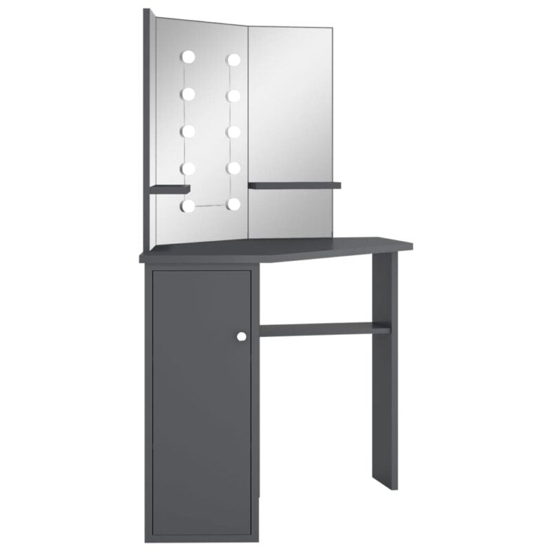 Kutni toaletni stolić s LED svjetlom sivi 111 x 54 x 141