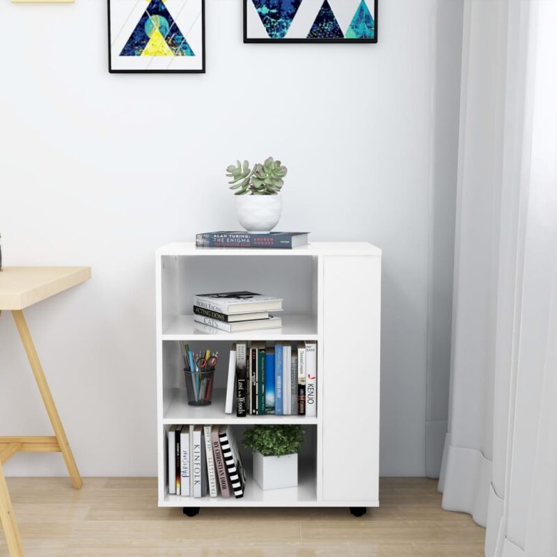 Ormarić s kotačima visoki sjaj bijeli 60x35x75 cm od iverice - Slika 3