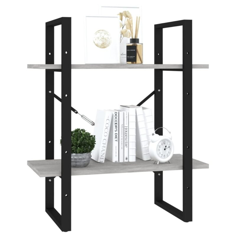 Ormarić za knjige s 2 razine boja betona 60x30x70 cm od iverice - Slika 4