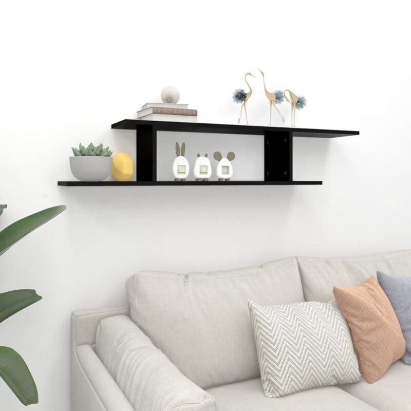 Zidna TV polica crna 125 x 18 x 23 cm od iverice - Slika 3