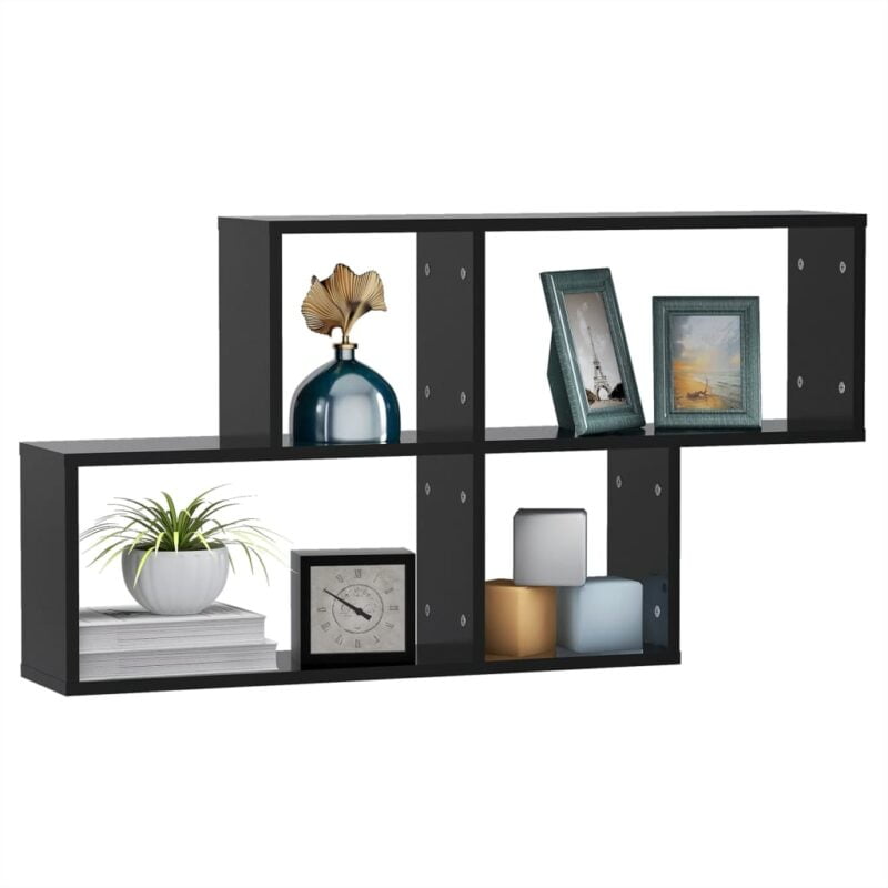 Zidna polica crna 100 x 18 x 53 cm od iverice - Slika 3