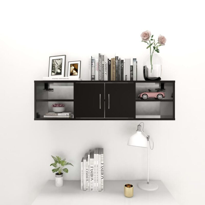 Zidna polica crna 102 x 30 x 29 cm od iverice - Slika 3
