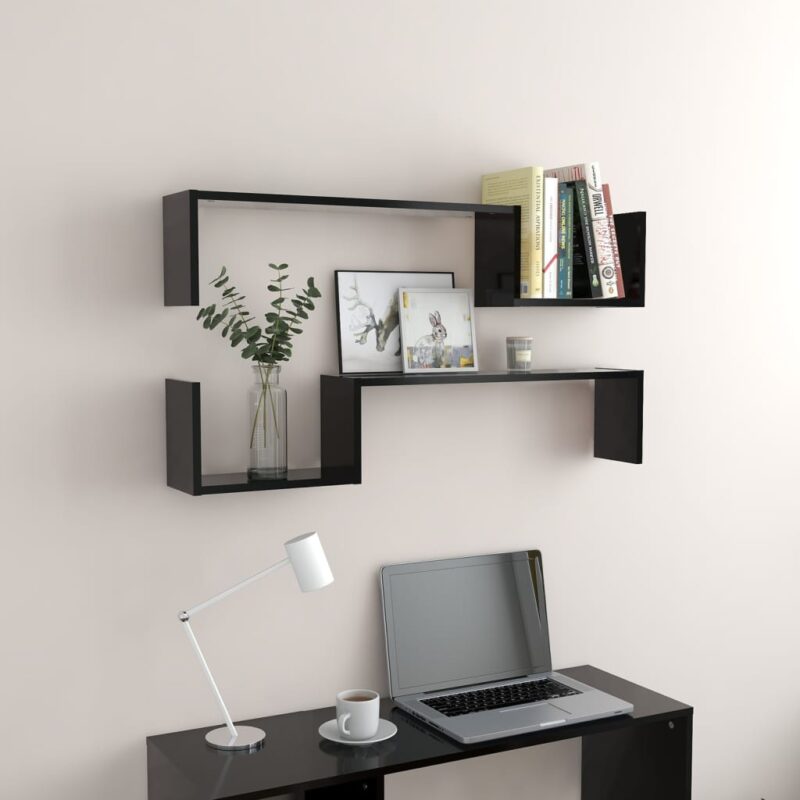 Zidne police 2 kom crne 100 x 15 x 20 cm od iverice - Slika 3