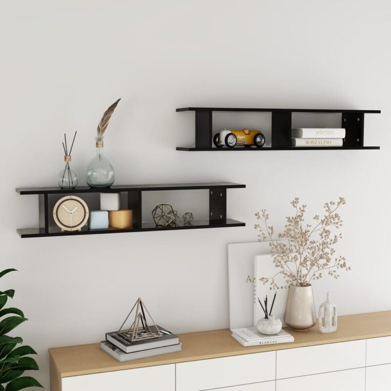 Zidne police 2 kom crne 105 x 18 x 20 cm od iverice