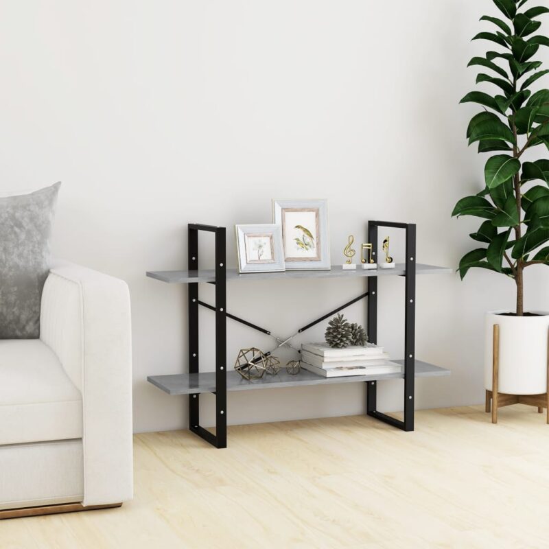 Ormarić za knjige s 2 razine boja betona 100x30x70 cm iverica - Slika 3