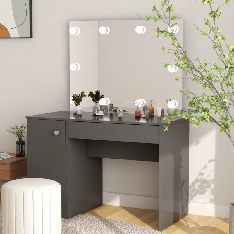 Stolić za šminkanje s LED svjetlima 110x55x145 cm MDF sivi