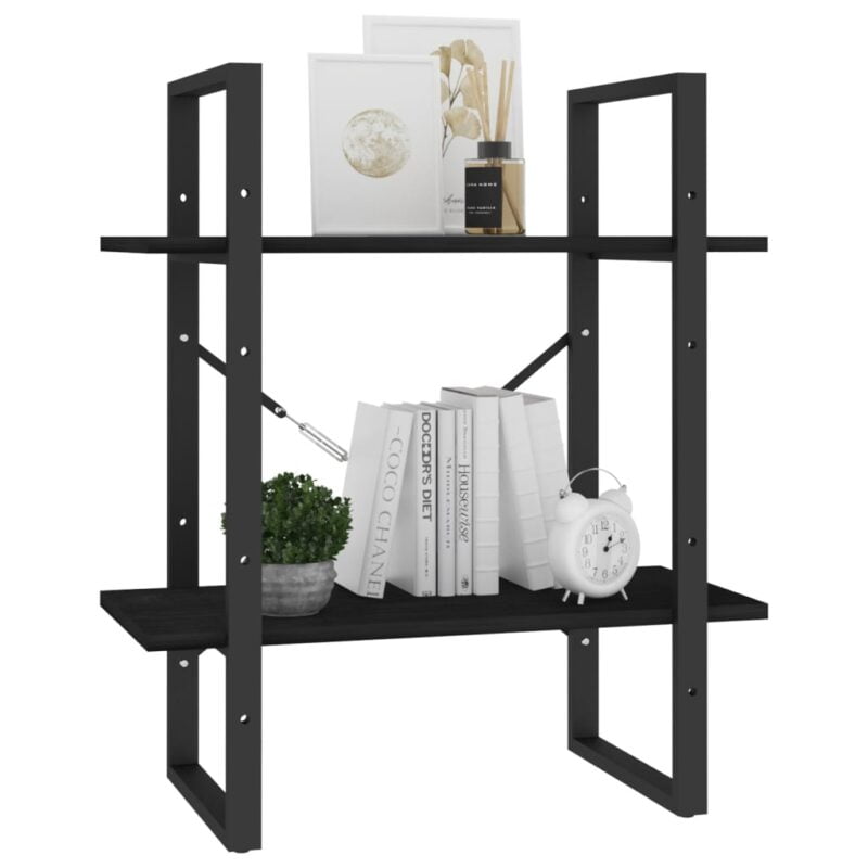 Ormarić za knjige s 2 razine crni 60x30x70 cm masivna borovina - Slika 4