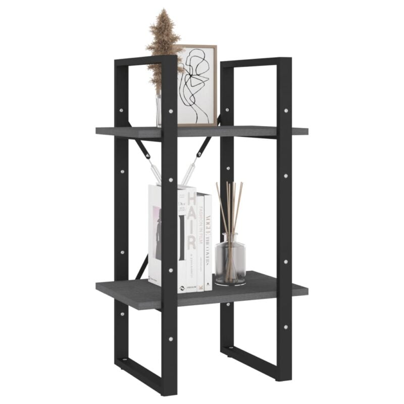 Ormarić za knjige s 2 razine sivi 40 x 30 x 70 cm od borovine - Slika 4