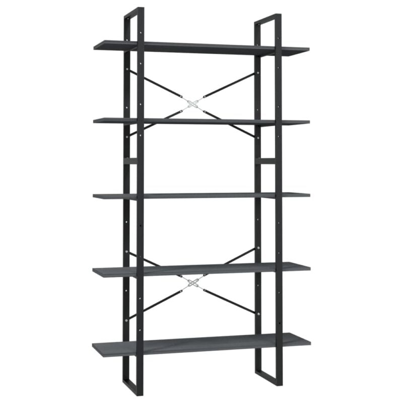 Ormarić za knjige s 5 razina sivi 100 x 30 x 175 cm od borovine