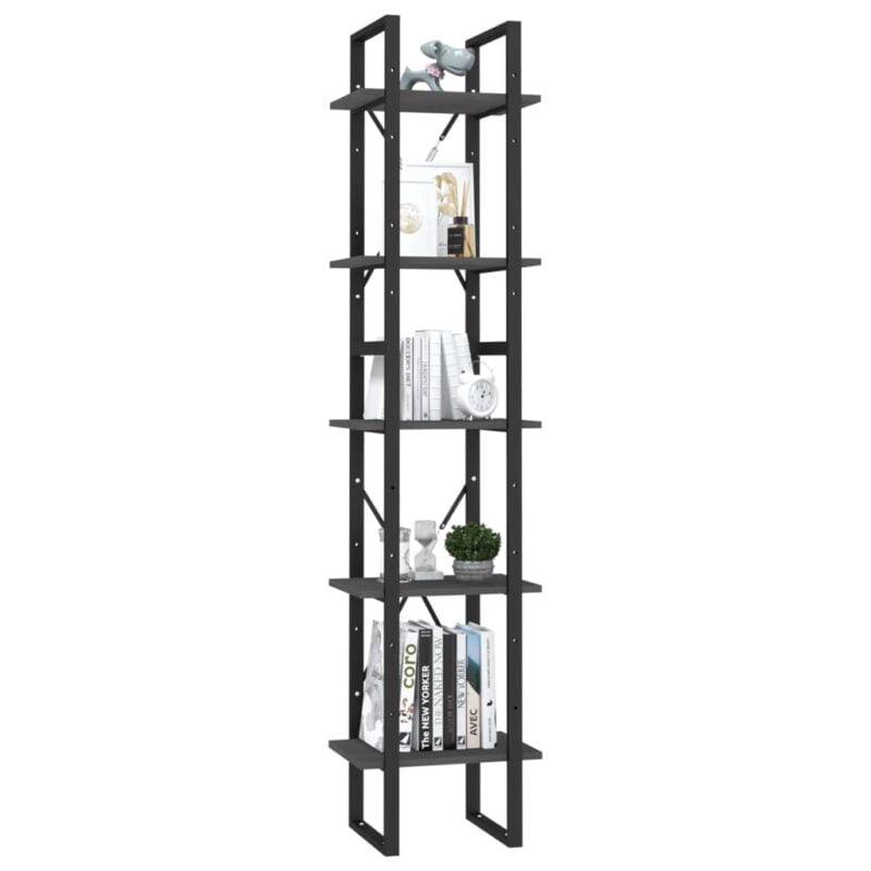 Ormarić za knjige s 5 razina sivi 40 x 30 x 175 cm od borovine - Slika 3