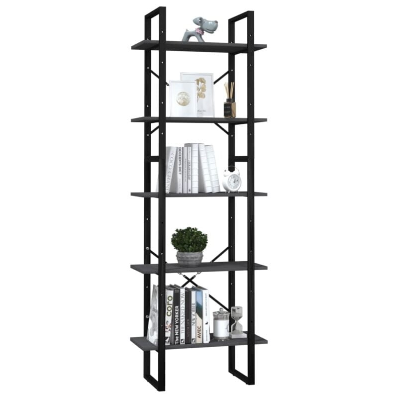 Ormarić za knjige s 5 razina sivi 60 x 30 x 175 cm od borovine - Slika 3