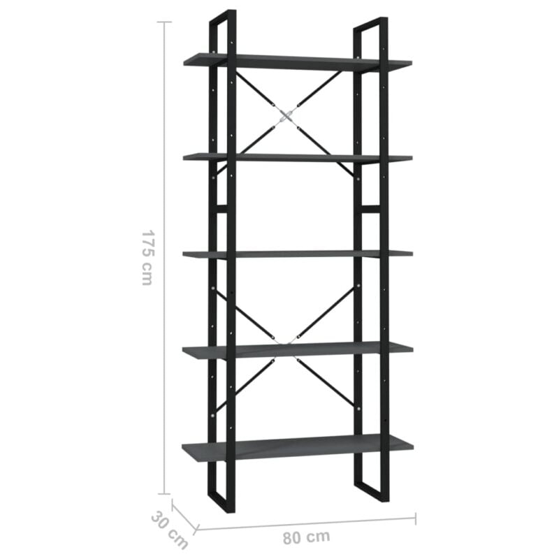 Ormarić za knjige s 5 razina sivi 80 x 30 x 175 cm od iverice - Slika 4