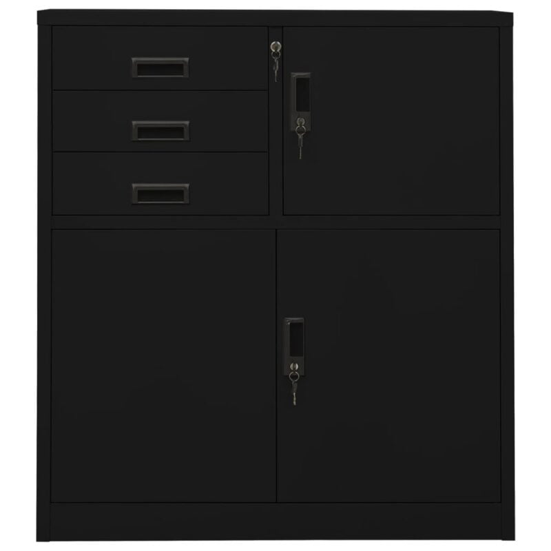 Uredski ormarić crni 90 x 40 x 102 cm čelični - Slika 3
