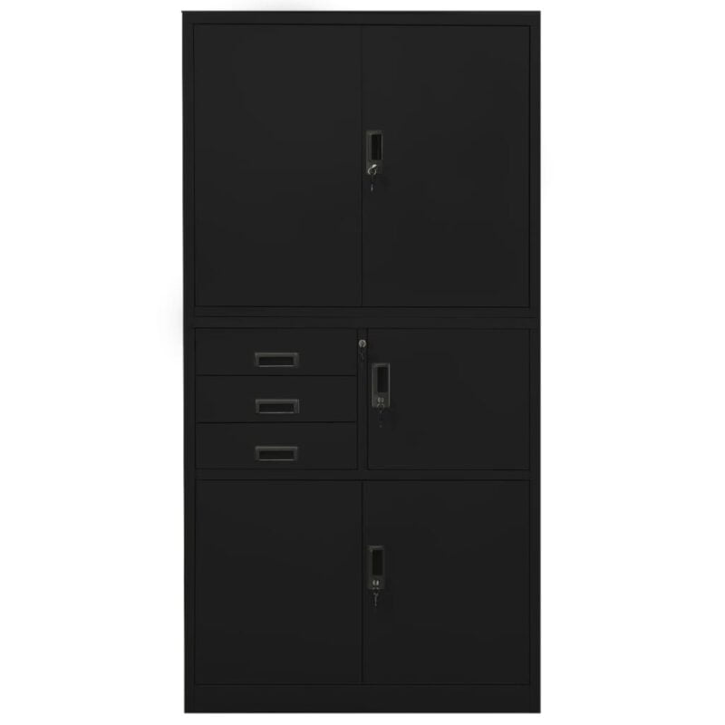 Uredski ormarić crni 90 x 40 x 180 cm čelični - Slika 4