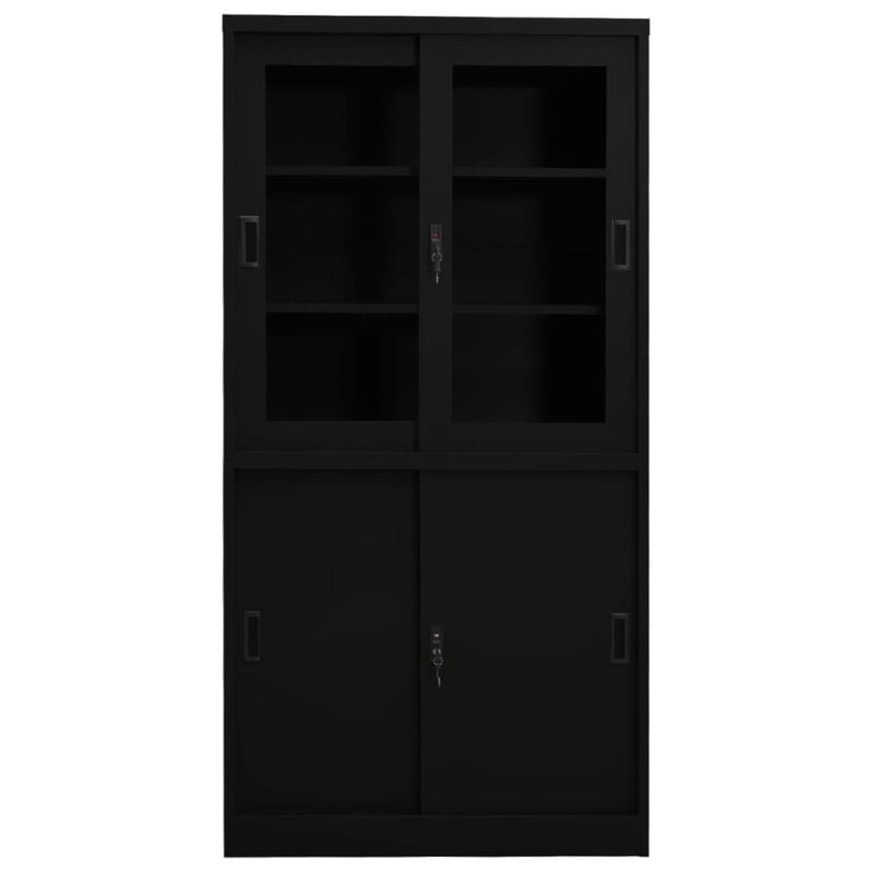 Uredski ormarić s kliznim vratima crni 90 x 40 x 180 cm čelični - Slika 3