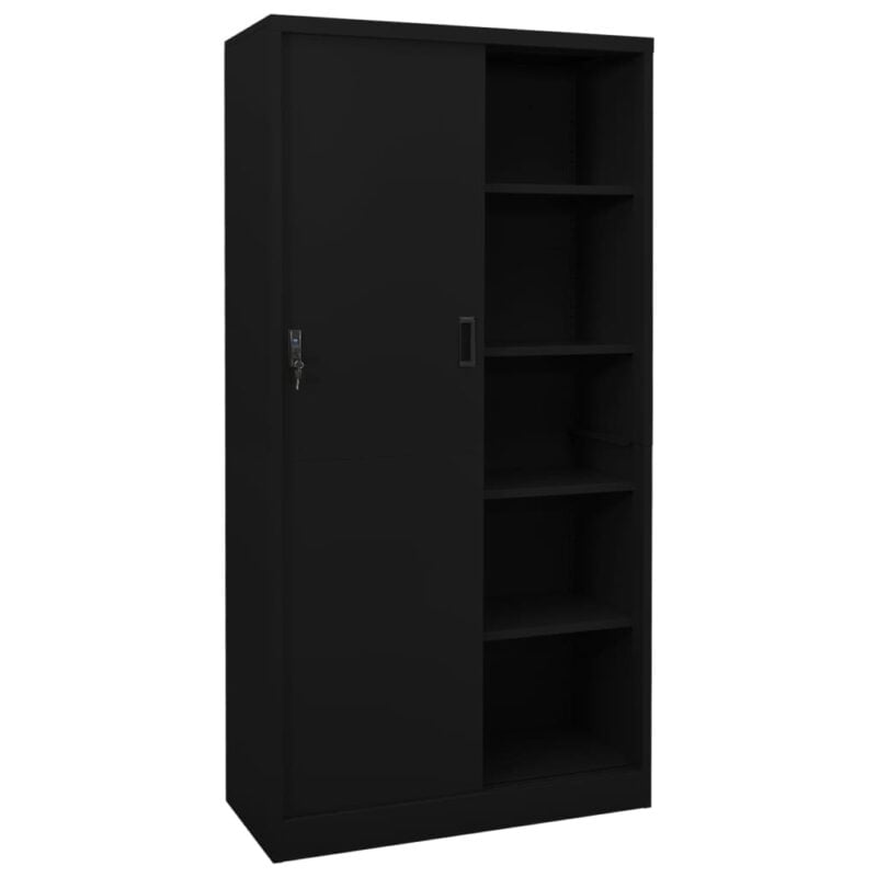 Uredski ormarić s kliznim vratima crni 90 x 40 x 180 cm čelični - Slika 3