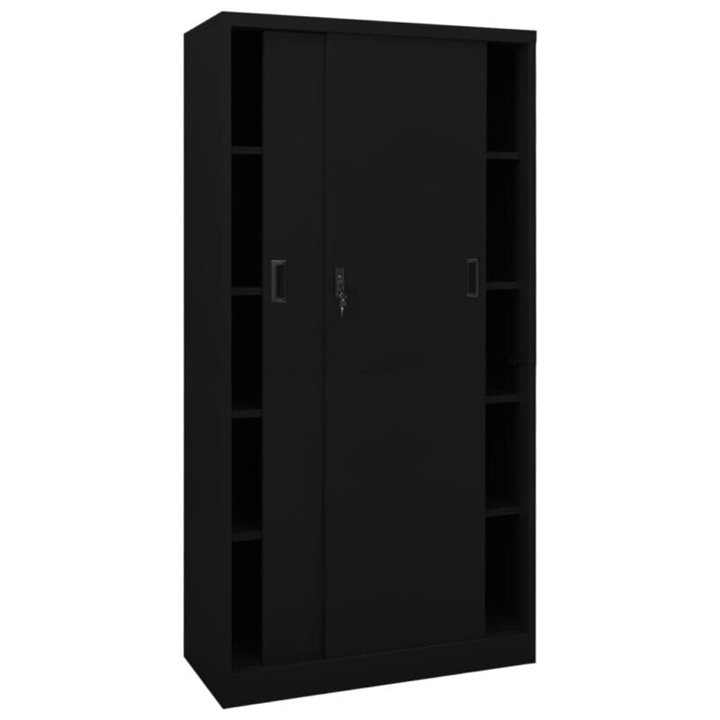 Uredski ormarić s kliznim vratima crni 90 x 40 x 180 cm čelični - Slika 4