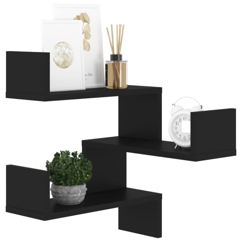 Zidne kutne police crne 40 x 40 x 50 cm od iverice - Slika 4