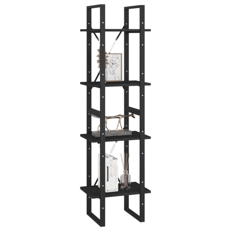 Ormarić za knjige s 4 razine crni 40x30x140 cm masivna borovina - Slika 4
