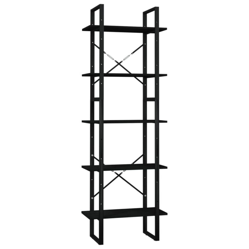 Ormarić za knjige s 5 razina crni 60 x 30 x 175 cm od borovine
