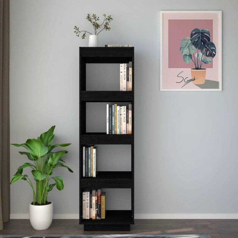 Ormarić za knjige / sobna pregrada crni 40x35x135 cm borovina - Slika 3