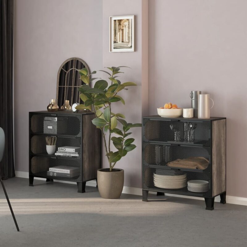Ormarići za pohranu 2 kom sivi 72x36x82 cm od metala i MDF-a