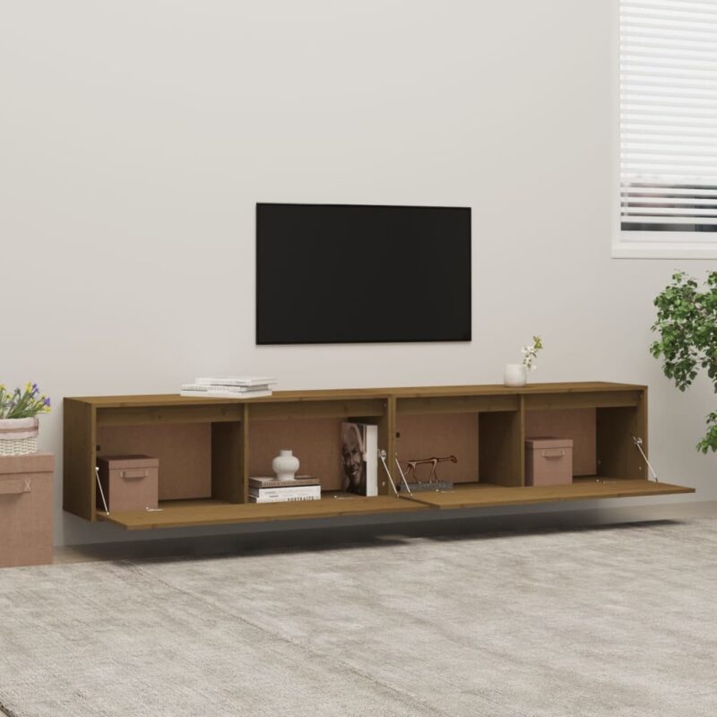 Zidni ormarići 2 kom boja meda 100x30x35 cm od masivne borovine - Slika 3