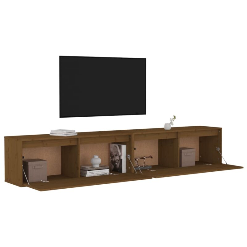 Zidni ormarići 2 kom boja meda 100x30x35 cm od masivne borovine - Slika 4