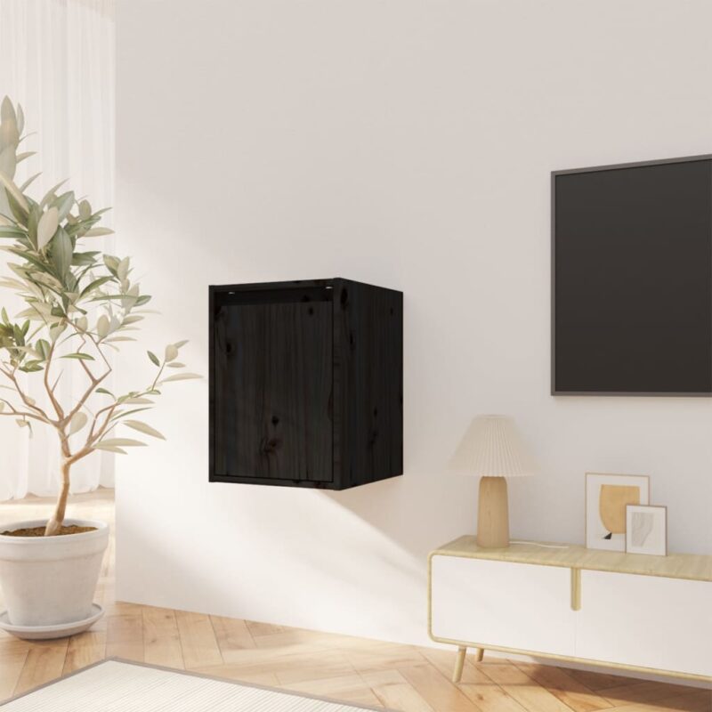 Zidni ormarići 2 kom crni 30 x 30 x 40 cm od masivne borovine - Slika 3