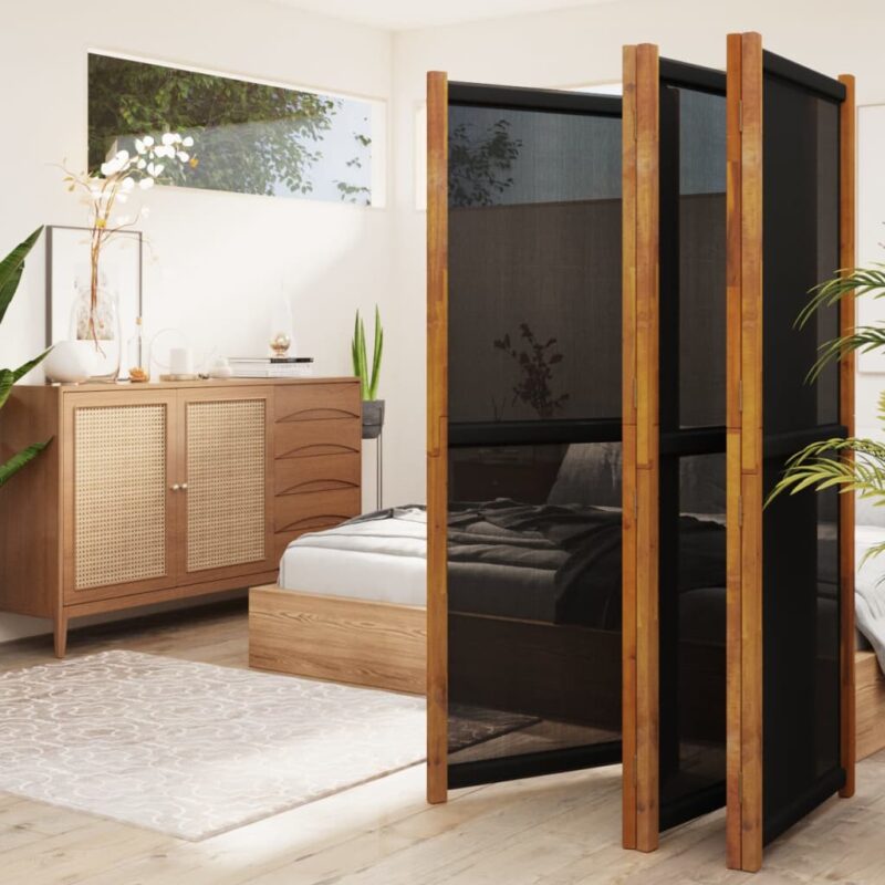 Sobna pregrada s 5 panela crna 350 x 180 cm - Slika 3