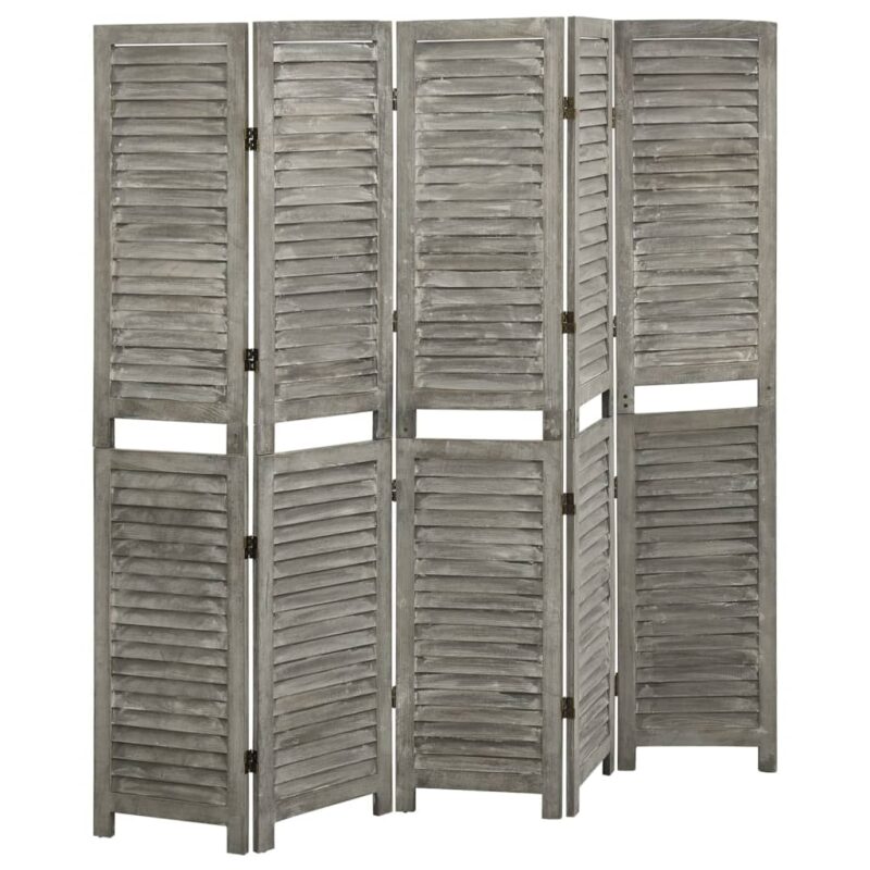 Sobna pregrada s 5 panela siva 179 x 166 cm od masivnog drva - Slika 4