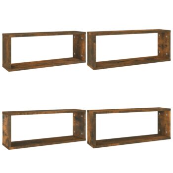 Kockaste zidne police 4 kom dimljeni hrast 60x15x23 cm drvene