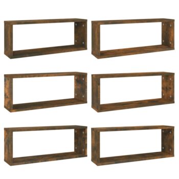 Kockaste zidne police 6 kom dimljeni hrast 60x15x23 cm drvene