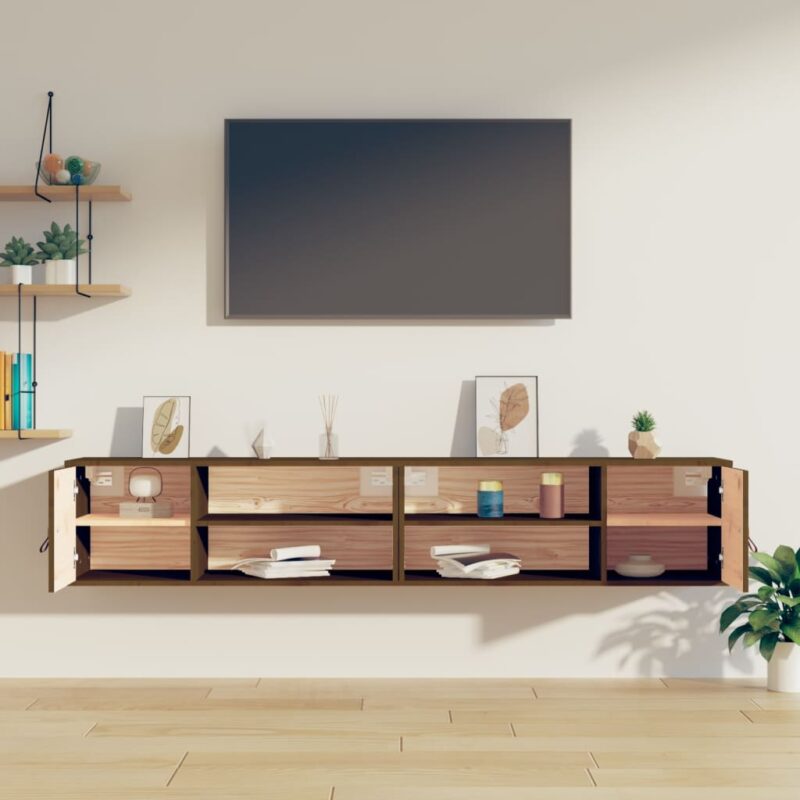 Zidni ormarići 2 kom boja meda 80x30x30 cm od masivne borovine - Slika 3