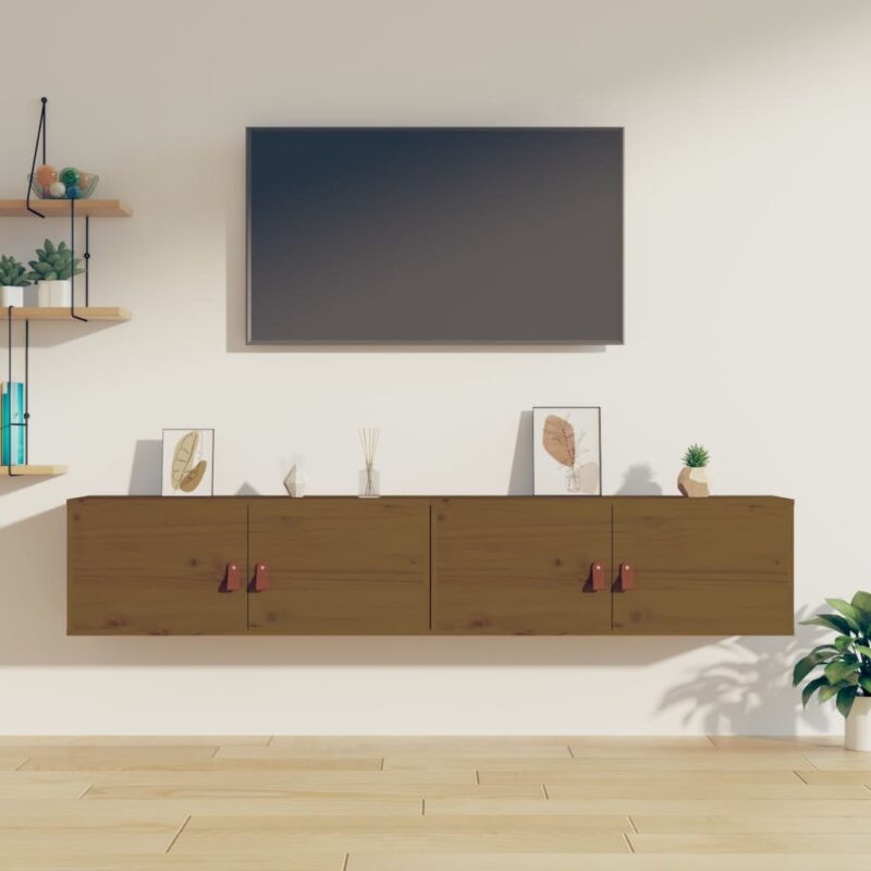 Zidni ormarići 2 kom boja meda 80x30x30 cm od masivne borovine