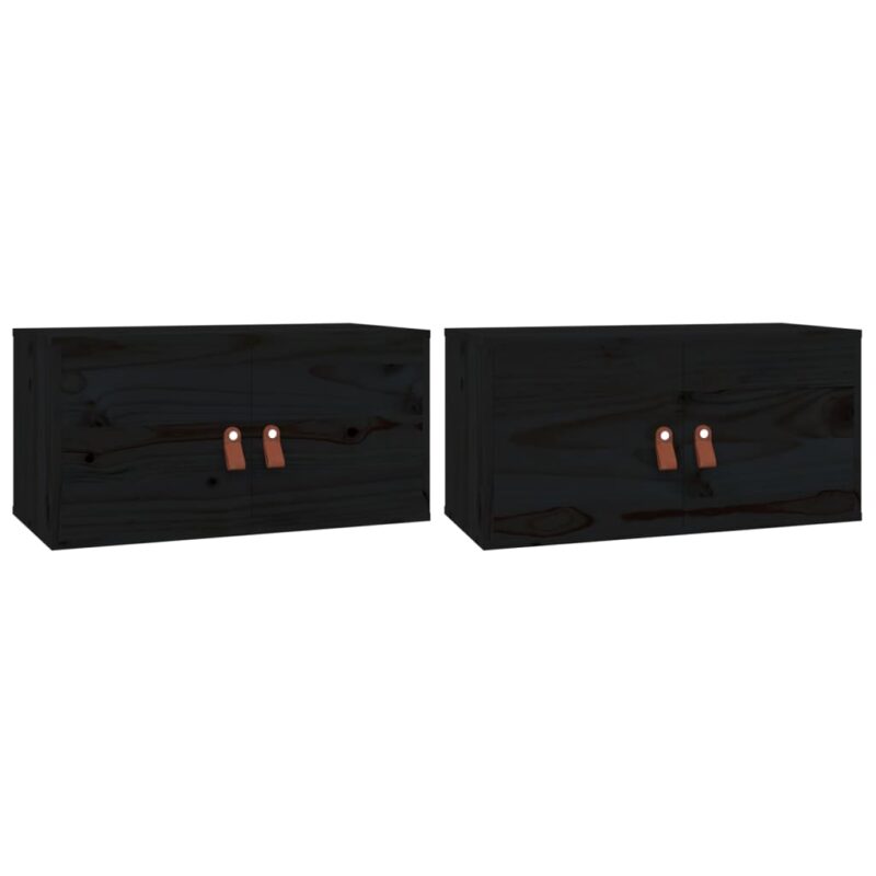 Zidni ormarići 2 kom crni 60x30x30 cm od masivne borovine