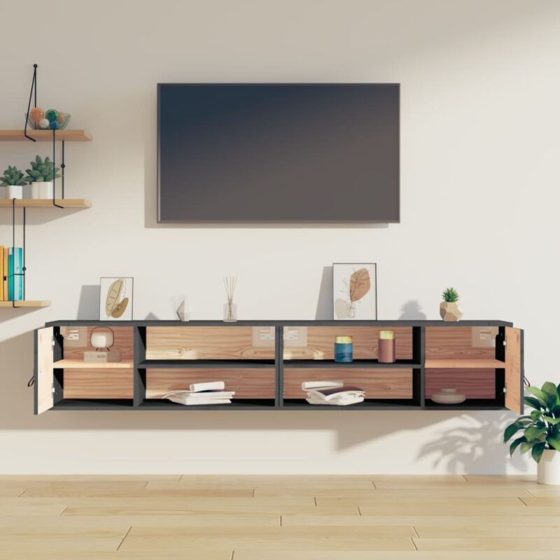 Zidni ormarići 2 kom sivi 80 x 30 x 30 cm od masivne borovine - Slika 3