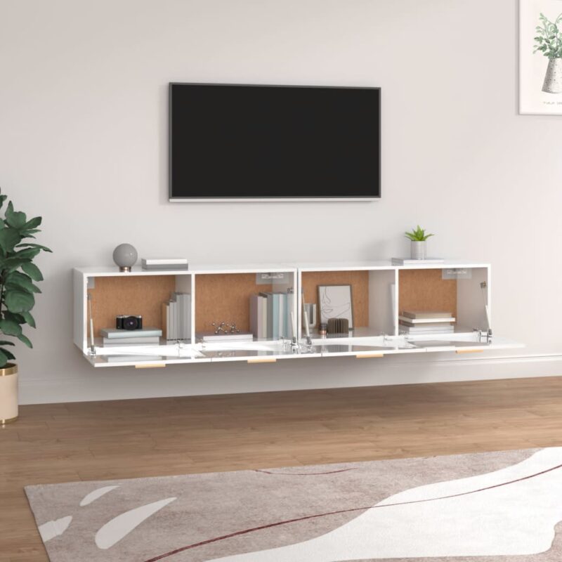 Zidni ormarići 2 kom visoki sjaj bijeli 100x30x30 cm drveni - Slika 3