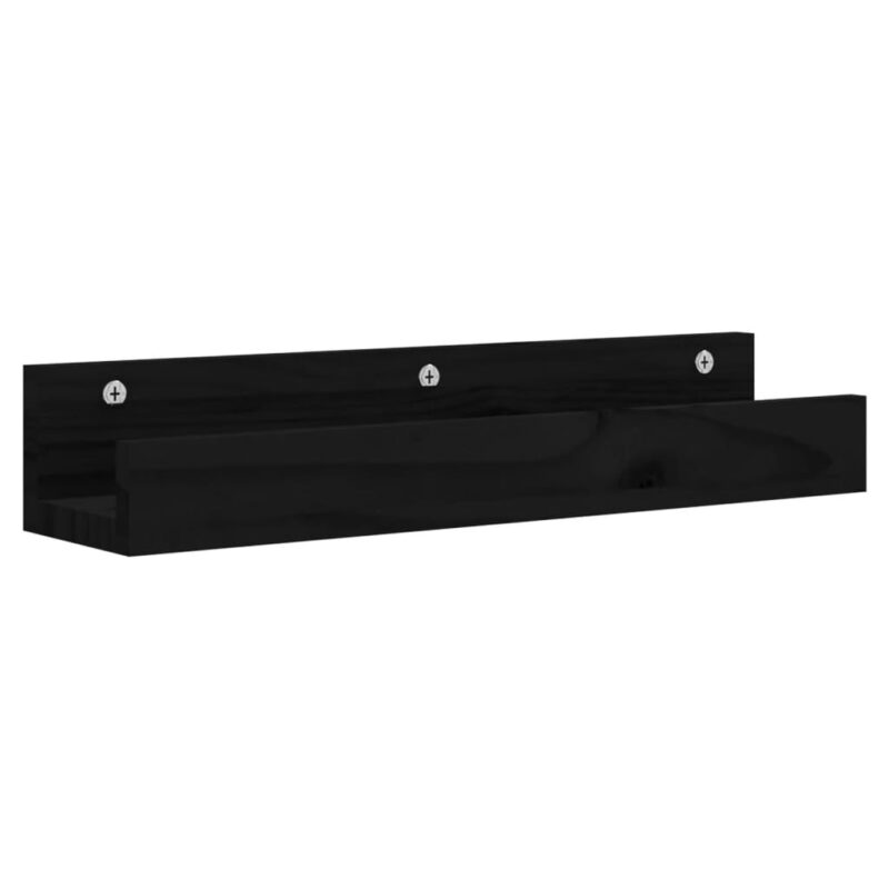Zidne police 2 kom crne 50 x 12 x 9 cm od masivne borovine - Slika 3