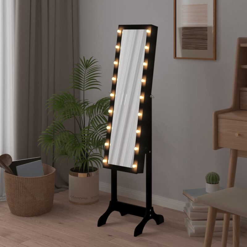 Samostojeće ogledalo s LED svjetlima crno 34 x 37 x 146 cm - Slika 3